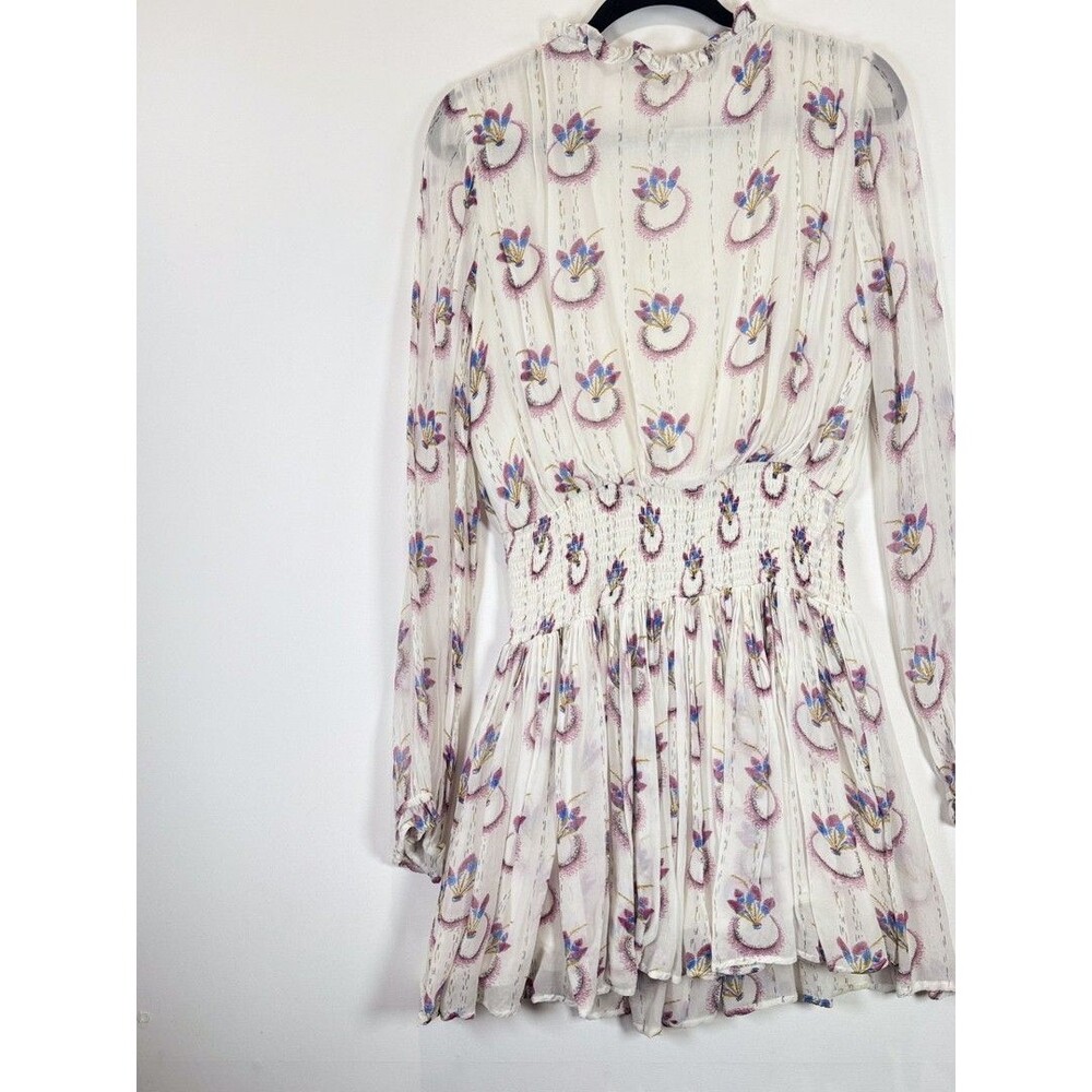 Free People Mini Dress Beige Wild Horses Dreamcatcher V Neck Smocked Medium - Picture 9 of 12
